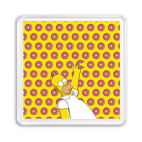 Магнит 55*55 с принтом Пончики Гомера Симпсона в Белгороде, Пластик | Размер: 65*65 мм; Размер печати: 55*55 мм | donut | homer | simpson | гомер | еда | плюшка | пончик | симпсон