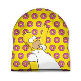 Шапка 3D с принтом Пончики Гомера Симпсона в Белгороде, 100% полиэстер | универсальный размер, печать по всей поверхности изделия | donut | homer | simpson | гомер | еда | плюшка | пончик | симпсон