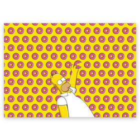 Поздравительная открытка с принтом Пончики Гомера Симпсона в Белгороде, 100% бумага | плотность бумаги 280 г/м2, матовая, на обратной стороне линовка и место для марки
 | donut | homer | simpson | гомер | еда | плюшка | пончик | симпсон