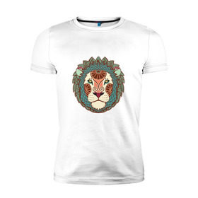 Мужская футболка премиум с принтом лев в Белгороде, 92% хлопок, 8% лайкра | приталенный силуэт, круглый вырез ворота, длина до линии бедра, короткий рукав | знаки зодиака