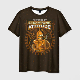 Мужская футболка 3D с принтом Steampunk Attitude в Белгороде, 100% полиэфир | прямой крой, круглый вырез горловины, длина до линии бедер | bender | fry | futurama | hermes | robot | zoidberg | бендер | гермес | зойдберг | робот | туранга | фрай | футурама