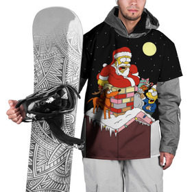 Накидка на куртку 3D с принтом Симпсон - Санта Клаус в Белгороде, 100% полиэстер |  | bart | christmas | happy new year | homer simpson | the simpsons | барт | гомер | дед мороз | луна | новый год | олень | подарки | санта | снег | собака | сосульки