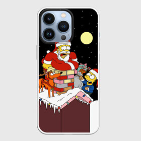 Чехол для iPhone 13 Pro с принтом Симпсон   Санта Клаус в Белгороде,  |  | Тематика изображения на принте: bart | christmas | happy new year | homer simpson | the simpsons | барт | гомер | дед мороз | луна | новый год | олень | подарки | санта | снег | собака | сосульки