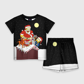 Детский костюм с шортами 3D с принтом Симпсон   Санта Клаус в Белгороде,  |  | Тематика изображения на принте: bart | christmas | happy new year | homer simpson | the simpsons | барт | гомер | дед мороз | луна | новый год | олень | подарки | санта | снег | собака | сосульки