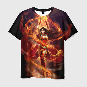 Мужская футболка 3D с принтом Девушка в огне в Белгороде, 100% полиэфир | прямой крой, круглый вырез горловины, длина до линии бедер | beautiful | fantasy | fire | girl | young | девушка | красивая | молодая | огонь | фантазия
