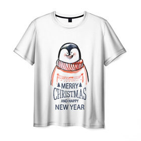 Мужская футболка 3D с принтом Happy New Year в Белгороде, 100% полиэфир | прямой крой, круглый вырез горловины, длина до линии бедер | 2017 | happy new year | holiday | marry christmas | winter | зима | новый год | пингвин | рождество