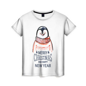 Женская футболка 3D с принтом Happy New Year в Белгороде, 100% полиэфир ( синтетическое хлопкоподобное полотно) | прямой крой, круглый вырез горловины, длина до линии бедер | Тематика изображения на принте: 2017 | happy new year | holiday | marry christmas | winter | зима | новый год | пингвин | рождество