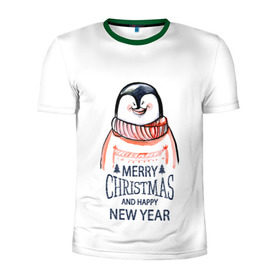 Мужская футболка 3D спортивная с принтом Happy New Year в Белгороде, 100% полиэстер с улучшенными характеристиками | приталенный силуэт, круглая горловина, широкие плечи, сужается к линии бедра | 2017 | happy new year | holiday | marry christmas | winter | зима | новый год | пингвин | рождество