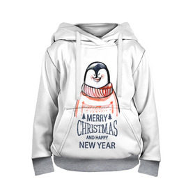 Детская толстовка 3D с принтом Happy New Year в Белгороде, 100% полиэстер | двухслойный капюшон со шнурком для регулировки, мягкие манжеты на рукавах и по низу толстовки, спереди карман-кенгуру с мягким внутренним слоем | 2017 | happy new year | holiday | marry christmas | winter | зима | новый год | пингвин | рождество
