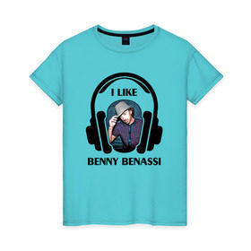 Женская футболка хлопок с принтом I like Benny Benassi в Белгороде, 100% хлопок | прямой крой, круглый вырез горловины, длина до линии бедер, слегка спущенное плечо | 