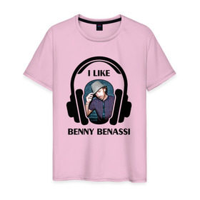 Мужская футболка хлопок с принтом I like Benny Benassi в Белгороде, 100% хлопок | прямой крой, круглый вырез горловины, длина до линии бедер, слегка спущенное плечо. | 