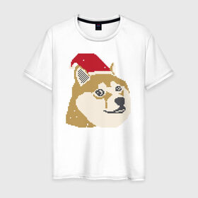 Мужская футболка хлопок с принтом Doge новогодний в Белгороде, 100% хлопок | прямой крой, круглый вырез горловины, длина до линии бедер, слегка спущенное плечо. | doge | doge новогодний | интернет приколы | новый год | подарок на новый год