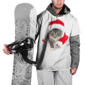 Накидка на куртку 3D с принтом Новогодняя Киса в Белгороде, 100% полиэстер |  | cat | christmas | new year | winter | дед мороз | зима | кисы | кошки | новый год | рождество