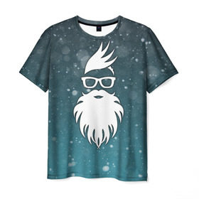 Мужская футболка 3D с принтом Rock santa в Белгороде, 100% полиэфир | прямой крой, круглый вырез горловины, длина до линии бедер | rock santa | santa | дед мороз | новый год | подарок на новый год | санта | снежинки