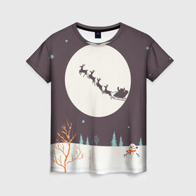 Женская футболка 3D с принтом Олени Санты в Белгороде, 100% полиэфир ( синтетическое хлопкоподобное полотно) | прямой крой, круглый вырез горловины, длина до линии бедер | christmas | new year | winter | дед мороз | зима | новый год | рождество
