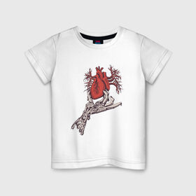 Детская футболка хлопок с принтом Рука и сердце в Белгороде, 100% хлопок | круглый вырез горловины, полуприлегающий силуэт, длина до линии бедер | Тематика изображения на принте: био | механика | рука | сердце | тату