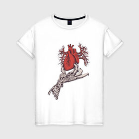 Женская футболка хлопок с принтом Рука и сердце в Белгороде, 100% хлопок | прямой крой, круглый вырез горловины, длина до линии бедер, слегка спущенное плечо | Тематика изображения на принте: био | механика | рука | сердце | тату
