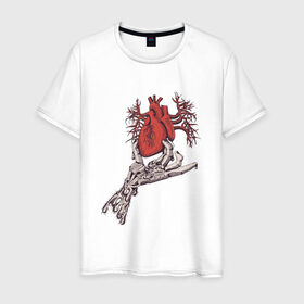 Мужская футболка хлопок с принтом Рука и сердце в Белгороде, 100% хлопок | прямой крой, круглый вырез горловины, длина до линии бедер, слегка спущенное плечо. | Тематика изображения на принте: био | механика | рука | сердце | тату