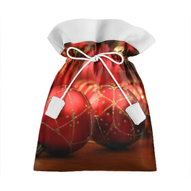 Подарочный 3D мешок с принтом Красные украшения в Белгороде, 100% полиэстер | Размер: 29*39 см | Тематика изображения на принте: елка | игрушки | красный | новый год | праздник | украшения