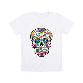 Детская футболка хлопок с принтом День Мертвых в Белгороде, 100% хлопок | круглый вырез горловины, полуприлегающий силуэт, длина до линии бедер | Тематика изображения на принте: день мертвых | мексика | туризм | череп