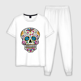 Мужская пижама хлопок с принтом День Мертвых в Белгороде, 100% хлопок | брюки и футболка прямого кроя, без карманов, на брюках мягкая резинка на поясе и по низу штанин
 | день мертвых | мексика | туризм | череп