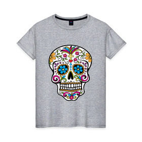 Женская футболка хлопок с принтом День Мертвых в Белгороде, 100% хлопок | прямой крой, круглый вырез горловины, длина до линии бедер, слегка спущенное плечо | день мертвых | мексика | туризм | череп