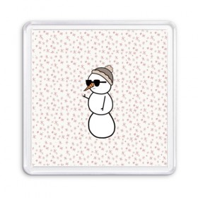 Магнит 55*55 с принтом Крутой снеговик 2 в Белгороде, Пластик | Размер: 65*65 мм; Размер печати: 55*55 мм | Тематика изображения на принте: зима | новогодний | очки | паттерн | рождество | снежинки