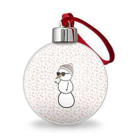 Ёлочный шар с принтом Крутой снеговик 2 в Белгороде, Пластик | Диаметр: 77 мм | зима | новогодний | очки | паттерн | рождество | снежинки