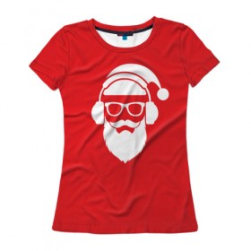 Женская футболка 3D с принтом Дед мороз в Белгороде, 100% полиэфир ( синтетическое хлопкоподобное полотно) | прямой крой, круглый вырез горловины, длина до линии бедер | 2017 | аудио | борода | дед мороз | музыка | наушники | новый год | очки | подарки | праздник | усы | хипстер