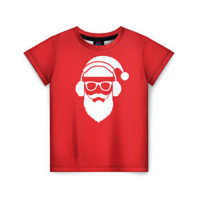 Детская футболка 3D с принтом Дед мороз в Белгороде, 100% гипоаллергенный полиэфир | прямой крой, круглый вырез горловины, длина до линии бедер, чуть спущенное плечо, ткань немного тянется | 2017 | аудио | борода | дед мороз | музыка | наушники | новый год | очки | подарки | праздник | усы | хипстер