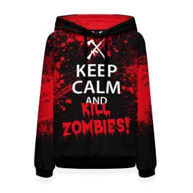 Женская толстовка 3D с принтом Keep Calm & Kill Zombies в Белгороде, 100% полиэстер  | двухслойный капюшон со шнурком для регулировки, мягкие манжеты на рукавах и по низу толстовки, спереди карман-кенгуру с мягким внутренним слоем. | bone | carl | rick | skelet | skull | walking dead | zombie | граймс | зомби | карл | нежить | нечисть | рик | скелет | ходячие мертвецы | череп