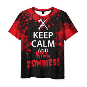 Мужская футболка 3D с принтом Keep Calm & Kill Zombies в Белгороде, 100% полиэфир | прямой крой, круглый вырез горловины, длина до линии бедер | bone | carl | rick | skelet | skull | walking dead | zombie | граймс | зомби | карл | нежить | нечисть | рик | скелет | ходячие мертвецы | череп