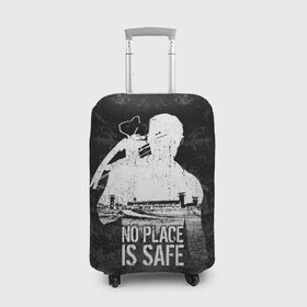 Чехол для чемодана 3D с принтом No Place is Safe в Белгороде, 86% полиэфир, 14% спандекс | двустороннее нанесение принта, прорези для ручек и колес | bone | carl | rick | skelet | skull | walking dead | zombie | граймс | зомби | карл | кости | рик | скелет | ходячие мертвецы | череп