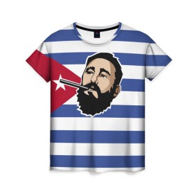 Женская футболка 3D с принтом Fidel Castro в Белгороде, 100% полиэфир ( синтетическое хлопкоподобное полотно) | прямой крой, круглый вырез горловины, длина до линии бедер | castro | che | fidel | guevara | гевара | кастро | фидель | че