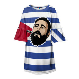 Детское платье 3D с принтом Fidel Castro в Белгороде, 100% полиэстер | прямой силуэт, чуть расширенный к низу. Круглая горловина, на рукавах — воланы | castro | che | fidel | guevara | гевара | кастро | фидель | че