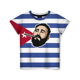 Детская футболка 3D с принтом Fidel Castro в Белгороде, 100% гипоаллергенный полиэфир | прямой крой, круглый вырез горловины, длина до линии бедер, чуть спущенное плечо, ткань немного тянется | Тематика изображения на принте: castro | che | fidel | guevara | гевара | кастро | фидель | че