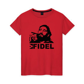 Женская футболка хлопок с принтом Фидель, Кастро в Белгороде, 100% хлопок | прямой крой, круглый вырез горловины, длина до линии бедер, слегка спущенное плечо | castro | che | fidel | guevara | гевара | кастро | фидель | че