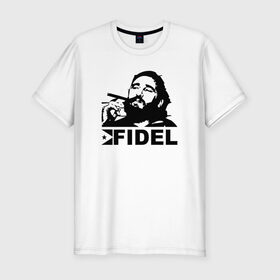 Мужская футболка премиум с принтом Фидель, Кастро в Белгороде, 92% хлопок, 8% лайкра | приталенный силуэт, круглый вырез ворота, длина до линии бедра, короткий рукав | castro | che | fidel | guevara | гевара | кастро | фидель | че