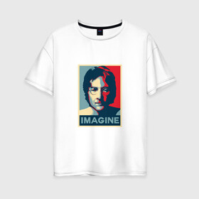 Женская футболка хлопок Oversize с принтом Леннон в Белгороде, 100% хлопок | свободный крой, круглый ворот, спущенный рукав, длина до линии бедер
 | beatles | lennon | битлз | джон | музыка