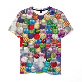 Мужская футболка 3D с принтом Елочнные шары в Белгороде, 100% полиэфир | прямой крой, круглый вырез горловины, длина до линии бедер | ёлка | ель | новый год | праздник | рождество | украшение | шарик