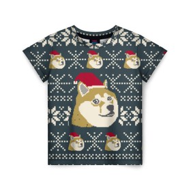 Детская футболка 3D с принтом Doge новогодний в Белгороде, 100% гипоаллергенный полиэфир | прямой крой, круглый вырез горловины, длина до линии бедер, чуть спущенное плечо, ткань немного тянется | 2017 | doge | doge новогодний | интернет приколы | новый год | подарок на новый год