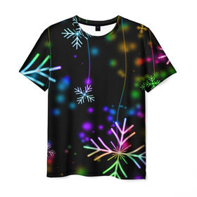 Мужская футболка 3D с принтом Новогодняя ночь в Белгороде, 100% полиэфир | прямой крой, круглый вырез горловины, длина до линии бедер | Тематика изображения на принте: happy new year | конфетти | снежинки