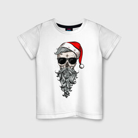 Детская футболка хлопок с принтом Череп-санта в Белгороде, 100% хлопок | круглый вырез горловины, полуприлегающий силуэт, длина до линии бедер | christmas | hipster | new year | winter | зима | новый год | рождество | санта | хипстер