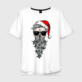 Мужская футболка хлопок Oversize с принтом Череп-санта в Белгороде, 100% хлопок | свободный крой, круглый ворот, “спинка” длиннее передней части | christmas | hipster | new year | winter | зима | новый год | рождество | санта | хипстер
