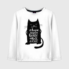Детский лонгслив хлопок с принтом Черный кот в Белгороде, 100% хлопок | круглый вырез горловины, полуприлегающий силуэт, длина до линии бедер | кот | котенок | кошка | мяу