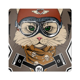 Магнит виниловый Квадрат с принтом Кот-гонщик в Белгороде, полимерный материал с магнитным слоем | размер 9*9 см, закругленные углы | гонки | кот | котенок | кошка | мотоцикл | мяу | шлем