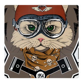 Магнитный плакат 3Х3 с принтом Кот-гонщик в Белгороде, Полимерный материал с магнитным слоем | 9 деталей размером 9*9 см | Тематика изображения на принте: гонки | кот | котенок | кошка | мотоцикл | мяу | шлем