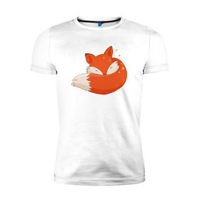 Мужская футболка премиум с принтом Спящая лиса в Белгороде, 92% хлопок, 8% лайкра | приталенный силуэт, круглый вырез ворота, длина до линии бедра, короткий рукав | лиса | лисенок | лисица | лисичка