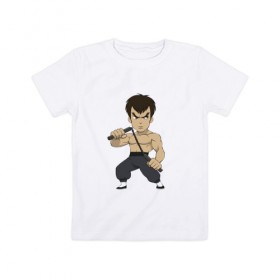 Детская футболка хлопок с принтом Брюс Ли в Белгороде, 100% хлопок | круглый вырез горловины, полуприлегающий силуэт, длина до линии бедер | 