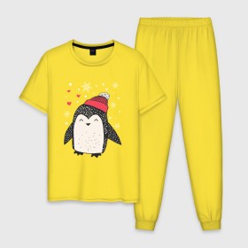 Мужская пижама хлопок с принтом Пингвин в шапке в Белгороде, 100% хлопок | брюки и футболка прямого кроя, без карманов, на брюках мягкая резинка на поясе и по низу штанин
 | christmas | new year | winter | зима | новый год | пингвин | рождество